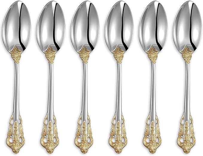 KEAWELL Luxurious 5.1-Inch Espresso Spoons Set - 6 Pieces - Mini Coffee Spoon, 18/10 Stainless Steel - Gorgeous Design with Exceptional Mirror Polished Finish (Gold Accent)