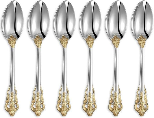 KEAWELL Luxurious 5.1-Inch Espresso Spoons Set - 6 Pieces - Mini Coffee Spoon, 18/10 Stainless Steel - Gorgeous Design with Exceptional Mirror Polished Finish (Gold Accent)