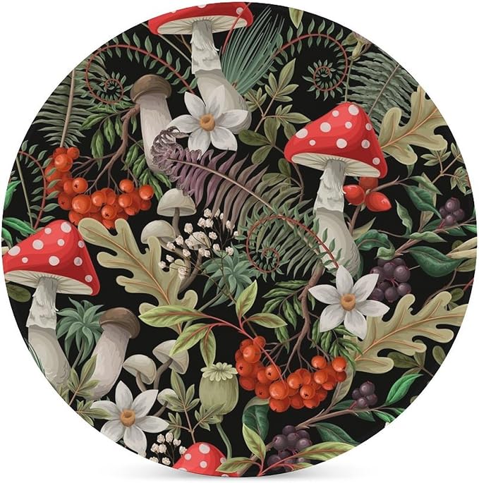 Round-4PCS Botanical Drink Coasters, Round Modern Ceramic Absorbent Coasters, Wild Floral Botanical Mushroom Nature Plants Herbs Decor Desk Coffee Table Coaster for Beverage Cup Tea Coasters