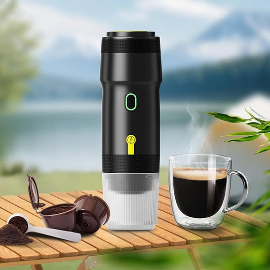 LumoShine Portable Electric Espresso Machine,Travel Coffee Maker for Camping,Car Coffee Maker Self-Heating with USB-DC, Compatible with Ground Coffee & Capsule for Hiking,Office,RV (Black)