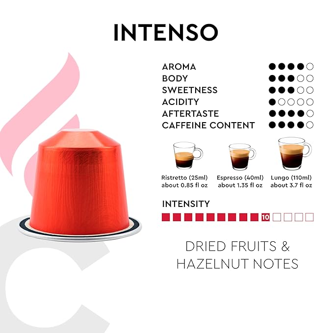 CARRARO 1927 Intenso - 100 Aluminum Espresso Pods Compatible with Nespresso Original line - Intensity 10/14, Dark Roast Espresso Capsules Made in Italy
