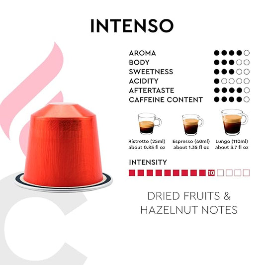 CARRARO 1927 Intenso - 100 Aluminum Espresso Pods Compatible with Nespresso Original line - Intensity 10/14, Dark Roast Espresso Capsules Made in Italy