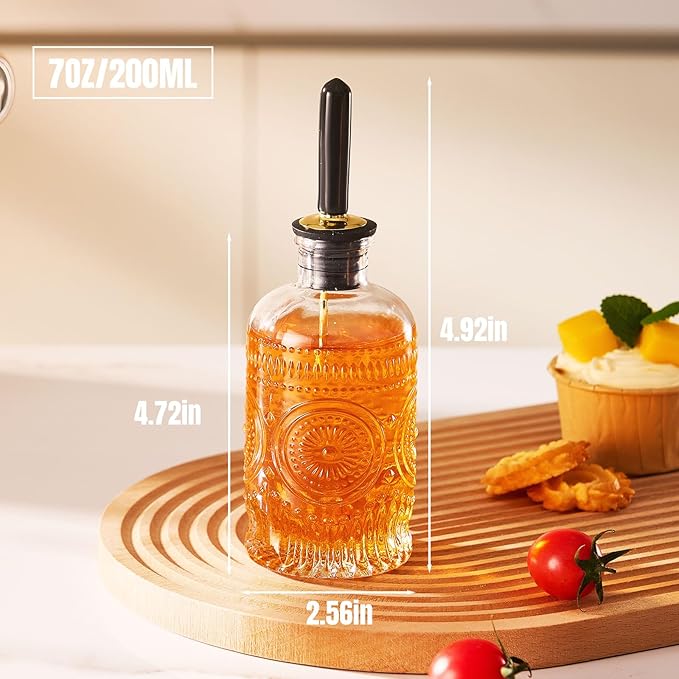 Baalaka 1pcs Glass Coffee Syrup Dispenser Bottles 7 OZ, Simple Syrup Bottles with Metal Pour Spout, Syrup Dispenser for Coffee Bar Accessories for Maple Honey Syrup Oil and Sauces