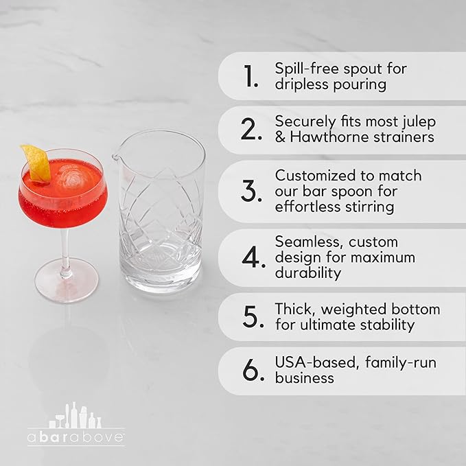 A Bar Above Cocktail Mixing Glass, Diamond Cut Enhanced Annealed Lead-Free Crystal Stirring Pitcher, Thick Weighted Base for Stable Stirring, 18 Oz Drink Mixer for Craft Cocktails at Home or Bars