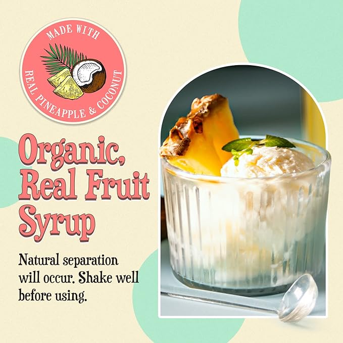 Wäbry Organic Piña Colada Syrup – 14.2oz (420g), Natural Fruit Syrups for Drinks, Shaved Ice and Ice cream, Vegan Friendly, Non-GMO, Dye-Free Snow Cone Syrup – BPA Free Plastic Bottle
