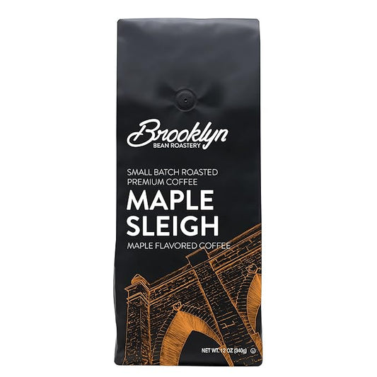 Brooklyn Beans Maple Sleigh 100% Arabica Craft Roasted Ground Coffee, Premium Maple Flavored Roast, 12 Oz Bag