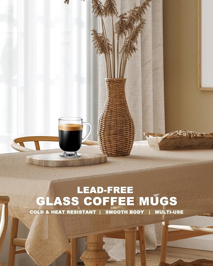LUXU Irish Glass Coffee Mugs Set of 4,Latte Cups,Clear Coffee Mug 10.5 OZ, Glass Mugs With Handles for Hot Beverages, Clear Mug for Tea, Cappuccino, Latte,Juice,Milk, Hot Chocolate Mugs