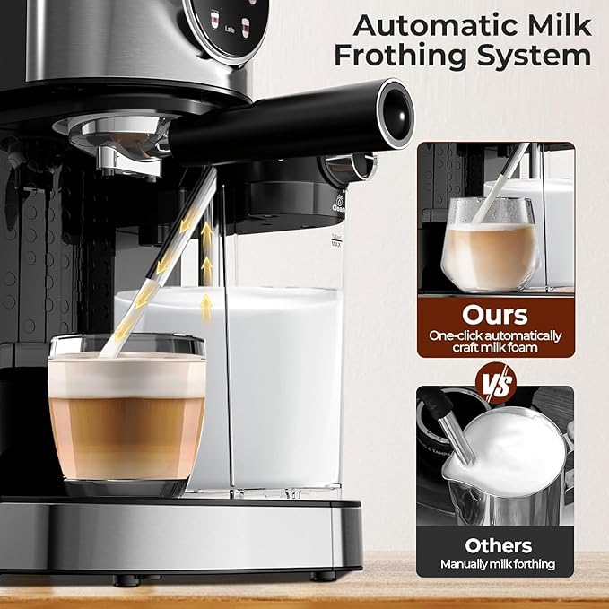 Espresso Machine 20 Bar, Super Compact Espresso Maker Stainless Steel with Touch Screen, Professional Coffee Machine, Automatic Milk Frother for Cappuccino
