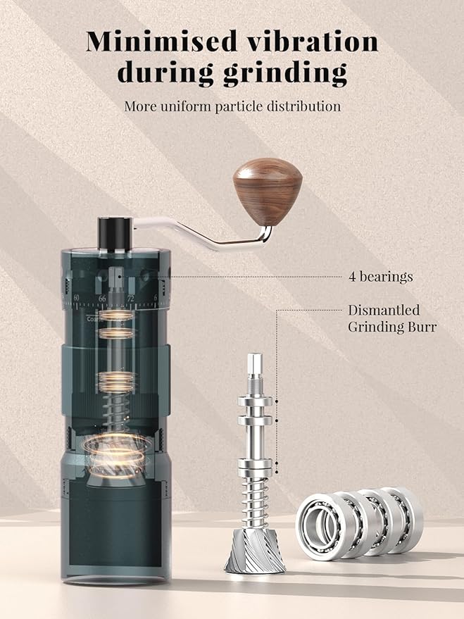 SimCoker Manual Coffee Grinder, 16μm/Click, Espresso Grinder with CNC Stainless Steel Conical Burr, Numerical External Adjustable Setting, Aluminium Body, Compatible with Drill, Grey