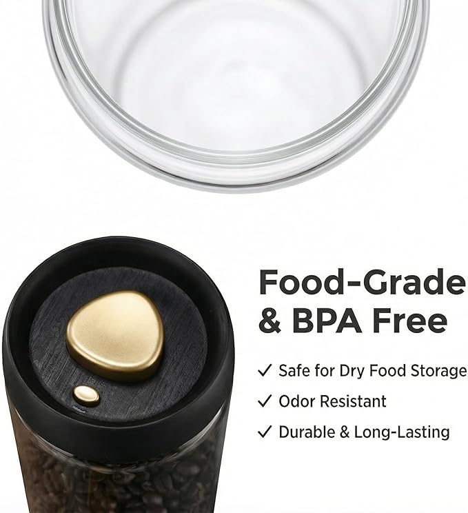 LOEZ Airless Vacuum Coffee Canister, Borosilicate Glass Food Storage Jar with Pump Lid to Stop Oxidation, for Beans, Tea & Dry Goods (40oz/1200ml - Clear)