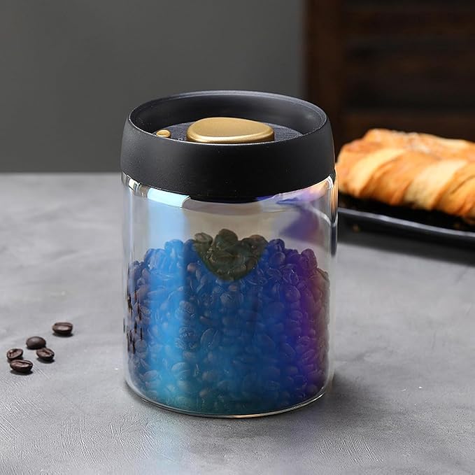 Colorful Coffee Vacuum Container Jars, Food Coffee Bean Storage Containers with Lids Airtight, Manual Vacuum Extraction Sealed Tank (Colorful, 900, Milliliters)