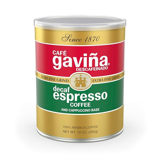 Café Gaviña Decaf Espresso Roast, Extra Fine Ground, 100% Arabica, Dark Roast, 10 oz Can
