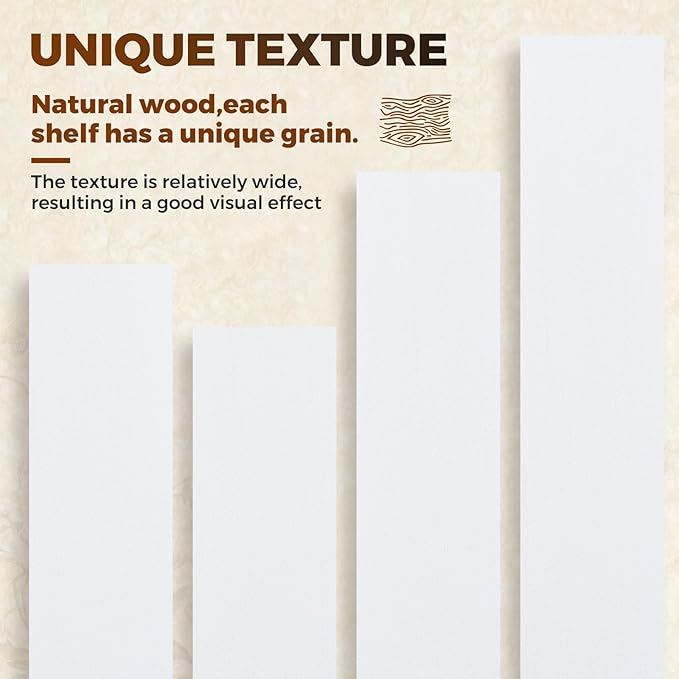 Floating Wall Shelves 24x6.8x1.7 Inch – Solid Wood Rustic Shelves in White Finish – Wall Mounted Display Shelf for Bathroom, Kitchen, Bedroom – Set of 3