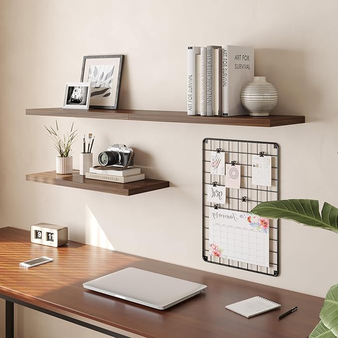 Wall Shelf Set of 2, Walnut Floating Shelves 36 in W x 10 in D x 1 in H, Wooden Floating Wall Shelf with Invisible Brackets for Living Room/Bedroom/Bathroom/Kitchen Storage and Decor