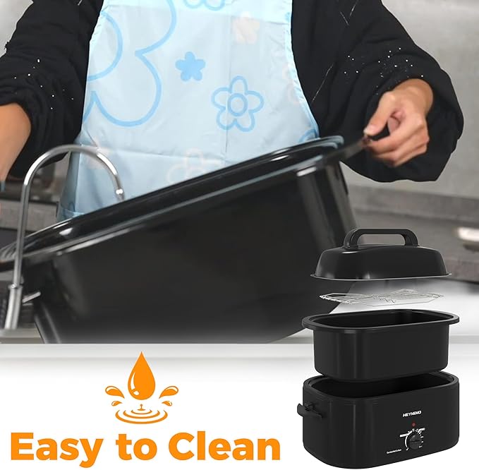 26 Quart Electric Roaster Oven with Visible & Self-Basting Lid, Large Turkey Roaster with Defrost Warm Function, Adjustable Temperature, Removable Pan Rack, Stainless Steel, Black