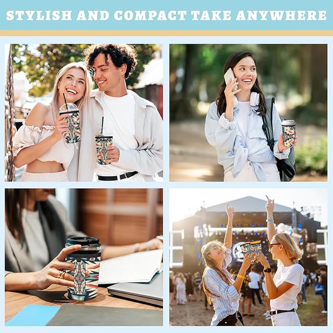 Reusable Iced Coffee Cup Sleeve Aztec Western Neoprene Insulated Sleeves Cup Holder with handle Idea for 24oz - 28oz