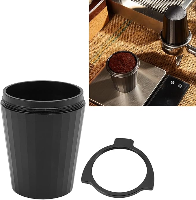 54mm Coffee Dosing Cup, Aluminum Alloy Portafilter Dosing Mug, Polished Inner Wall for Easy Cleaning, Universal Design for Most Coffee Machines, Black Dosing Cup with Anti Fly Powd