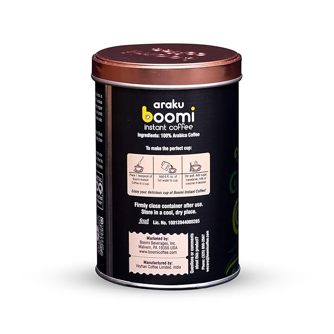 Boomi Premium Single Origin Instant Coffee Powder - Medium Roast, 100% Arabica, Mold & Mycotoxin Free, Low Acid - 3.5oz Tin (2 Pack)