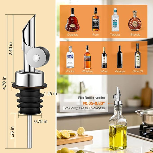 LESYDGS1 3 Pack Stainless Steel Liquor Pour Spouts with Dust Caps, Bottle Pourers for Alcohol, Olive Oil & Syrup Dispenser Spouts for Kitchen & Bar, Drip-Free, Silver