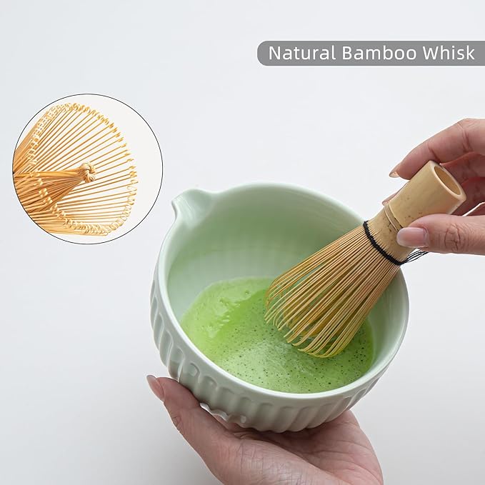 Matcha Whisk Set, Matcha Set Includes Ceramic Matcha Bowl, Matcha Whisk and Holder, Bamboo Scoop, Sifter, Scoop Rest and Tea Towel - 7 Pcs Matcha Making Kit for Matcha Lover and Tea Ceremony