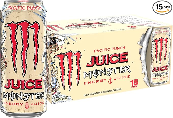 Monster Energy Juice Monster Pacific Punch, Energy Drink, 16 Ounce | Energy + Juice, Pack of 15