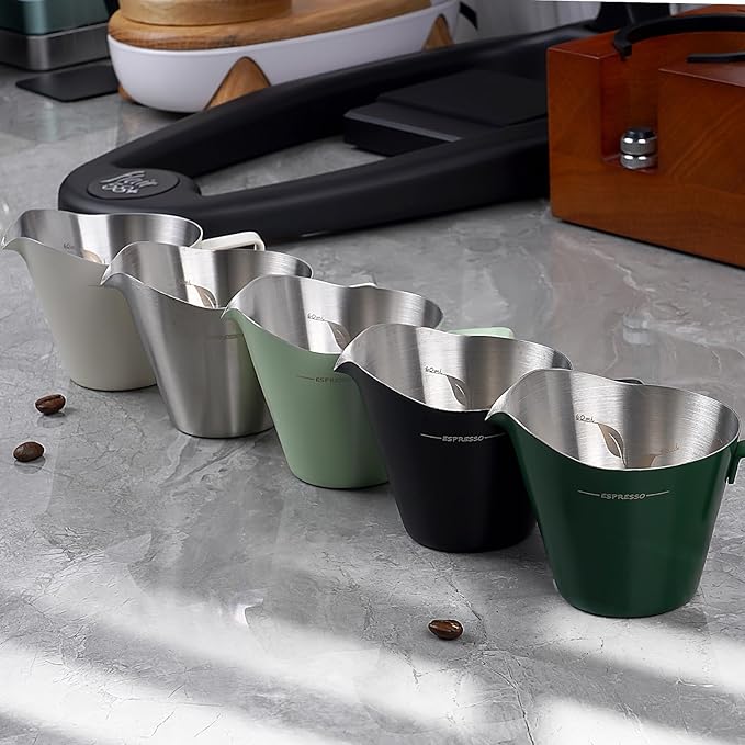 IKAPE Espresso Measuring Cup, 304 Anti-scald Stainless Steel Espresso Shot Cups 2Pcs with Handle, Coffee Pouring Cup for Barista Tool Accessories(White)