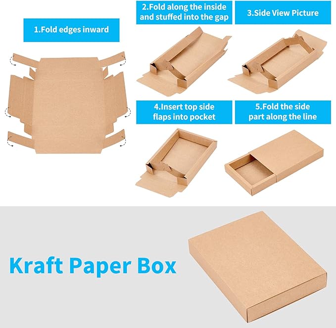 BENECREAT 10 Pack 7.8x6x1.2 Inch Large Kraft Treat Box Paper Drawer Candy Box for Small Dessert, Candy, Mini Soaps and Other Party Favors