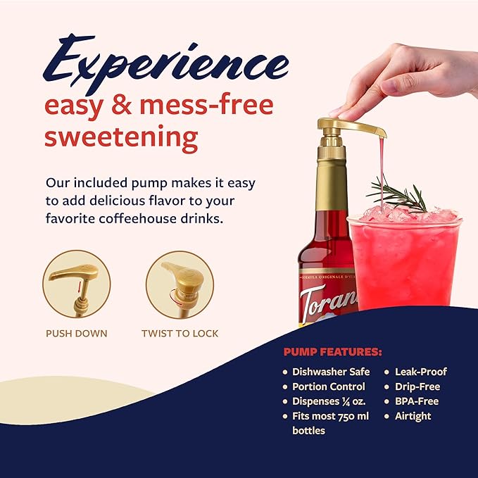 Torani Watermelon Syrup for Drinks, Flavoring for Sodas and Cocktails, Pump Included, 25.4 Oz