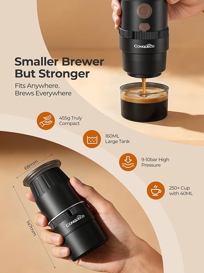 Portable Handheld Electric Espresso Machine, Ultra Light Compact Coffee Maker for Hot Water, 160ML Large Water Tank, 2300mAh Battery, Unique Bracket Fast Brewing for NS Capsules, Travel/Camping/Office