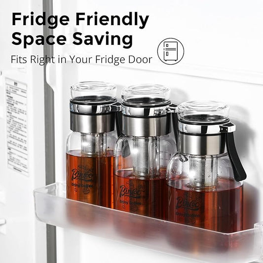 Bincoo Glass Cold Brew Coffee Maker with Extended Fine Mesh Filter, Tea Infuser Bottle Iced Coffee Maker with Thick Borosilicate Glas
