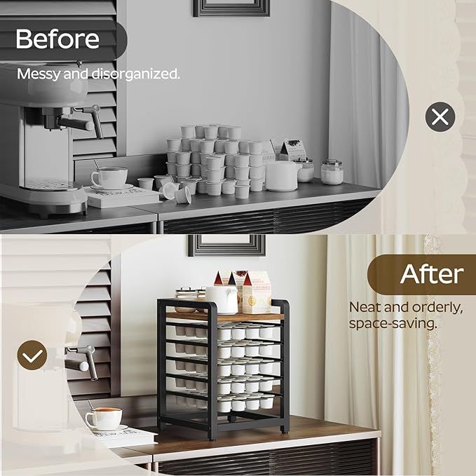 Coffee Pod Drawer Holder for K Cup, 100 Pods Capacity, 5 Tier Coffee Pod Organizer, Space Saving, for Kitchen, Living Room, Cafe, Rustic Brown KH05BR
