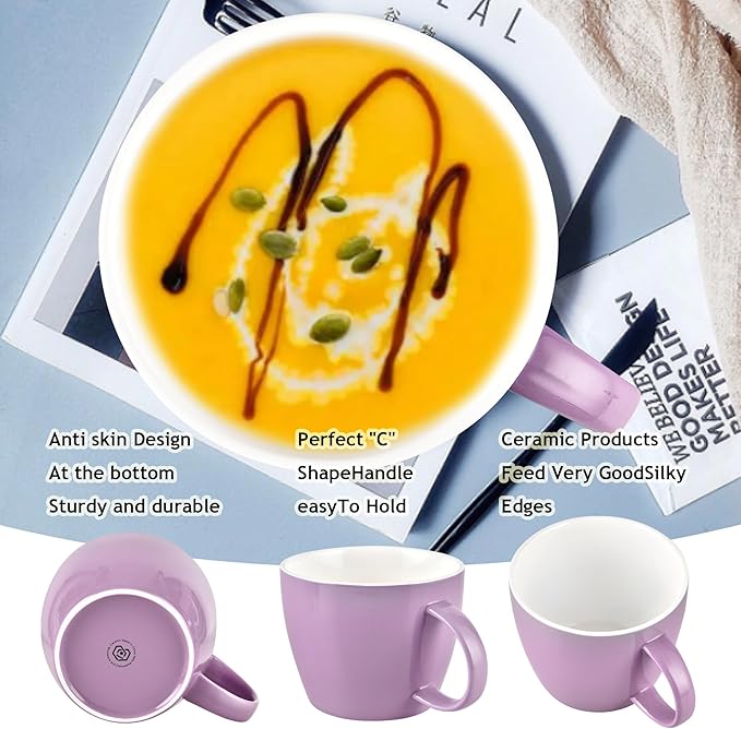 Extra Large Ceramic Coffee Mug, Jumbo Soup Mug, Porcelain 30 oz (900ml) Lavender Purple Coffee Cup, Wide Mouth Big Oversized Tea Cup, Ideal for Espresso, Latte and Milk, Beverages or Food, Purple