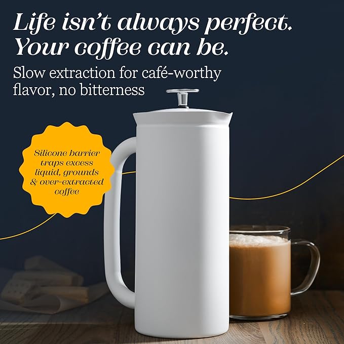 ESPRO P7 French Press Stainless Steel 304 – Patented Double Walled Micro-Filter Insulated French Press Coffee Maker, Grit-Free Brew - Heat Resistant BPA Free - Matte White (18oz)