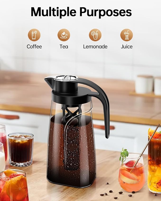YURICK Cold Brew Coffee Maker, 70 oz (2100 ml) BPA Free Tritan Pitcher, Iced Coffee Maker and Tea Brewer, 100% Leak-Proof, Easy to Clean Reusable Mesh Filter, Black (2 Pack)