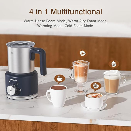 SIMPLETASTE Milk Frother, 4 in 1 Electric Milk Steamer, 16.91oz/500ml Automatic Warm and Cold Foam Frother for Coffee, Latte, Macchiato, Cappuccino, Hot Chocolate, Easy to Clean