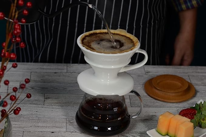 Pour Over Coffee Dripper Set V60#2 Ceramic Dripper + Dripping Tray (wood tray)