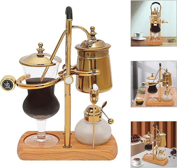 GXFCHYL Belgian Belgium Luxury Royal Family Balance Syphon Siphon Coffee Maker Retro Coffee and Tea Maker Gold Syphon Coffee Brewer 400ML (Gold)