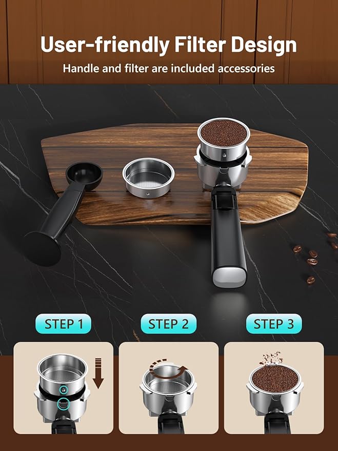 Espresso Machine, 20 Bar Espresso Maker Milk Frother & LCD Panel, Hot & Iced Coffee Machine, Stainless Steel Espresso Coffee Machine with 41oz Water Tank for Cappuccino, Latte