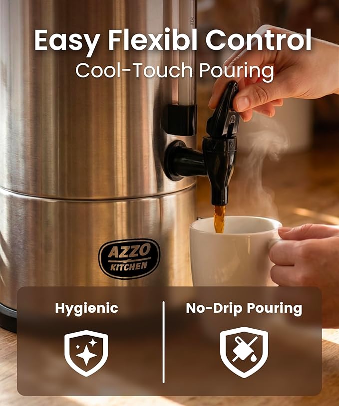 AZZO KITCHEN Commercial Coffee Maker 40-Cup Large Coffee Urn with Percolator Coffee Pot Electric 6L Stainless Steel Fast Brew Hot Water Dispenser for Tea Catering Events Home Office Easy Cleaning