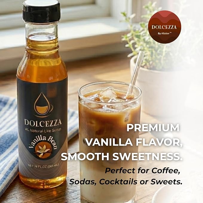 Dolcezza Vanilla Coffee Syrup – Allulose & Monk Fruit, Low Sugar, 45 Servings, 12 fl oz