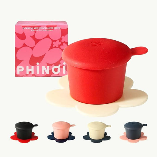 Pour Over Coffee Dripper - Vietnamese Phin Filter – Single Cup Coffee Maker 1-2 Cup with Flower Design – Plastic Reusable Coffee Filter for Manual Brewing, Travel Friendly (Red + Ivory)