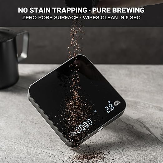 KitchenTour CaféMetric Coffee Scale with Timer 0.1g/2000g - Precision Small Scale for Espresso & Pour Over - Mini Scale with LED Display (Black, AAA Battery)