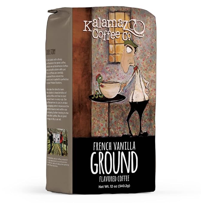 KALAMAZOO COFFEE COMPANY French Vanilla Ground Coffee - That Silky Sip Flavored Coffee | 12oz Bag (1 Pack)