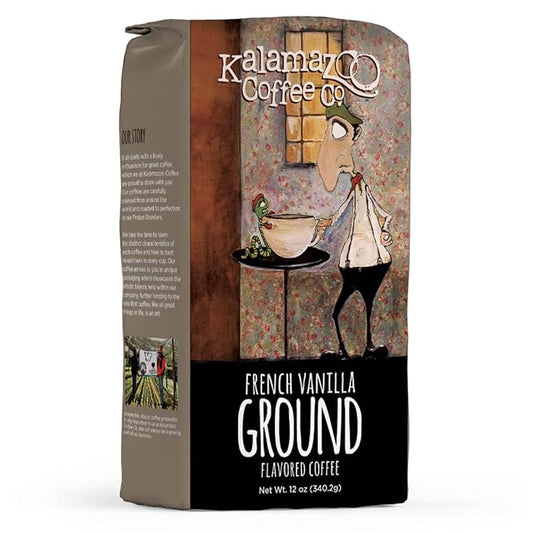 KALAMAZOO COFFEE COMPANY French Vanilla Ground Coffee - That Silky Sip Flavored Coffee | 12oz Bag (1 Pack)