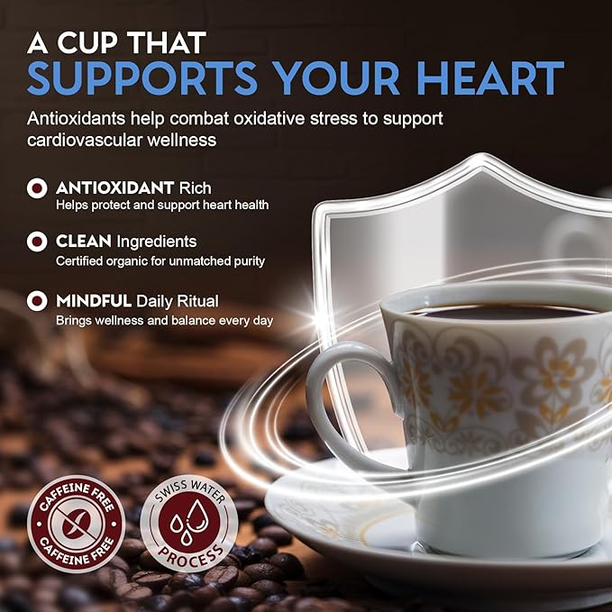 Cardiology Coffee – Decaf Coffee Beans – USDA Certified Organic, Mold Free 12oz Premium Whole Bean Coffee Dark Roast – Decaf Espresso Beans with Swiss Water Decaf and Antioxidant Benefits – Heart Healthy Lifestyle