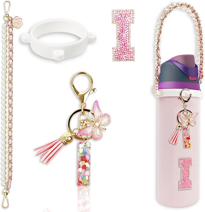 Letter Handle Strap Accessories with Cute Initial Charm Compatible with Owala Water Bottle 24oz 32oz 40oz Owala Kids