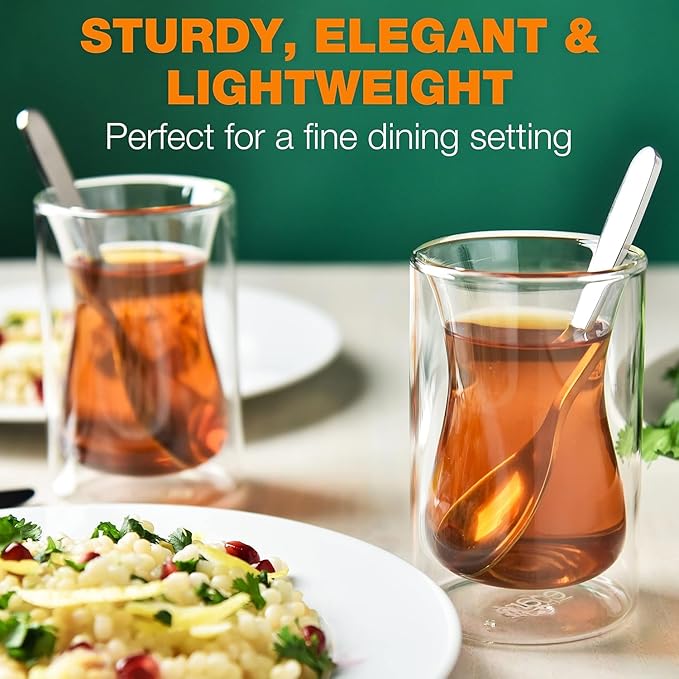 Eparé 6 oz Turkish Tea Cups Set of 2 – Heat Resistant Double Wall Turkish Tea Glass – Lightweight and Insulated Borosilicate Glasses