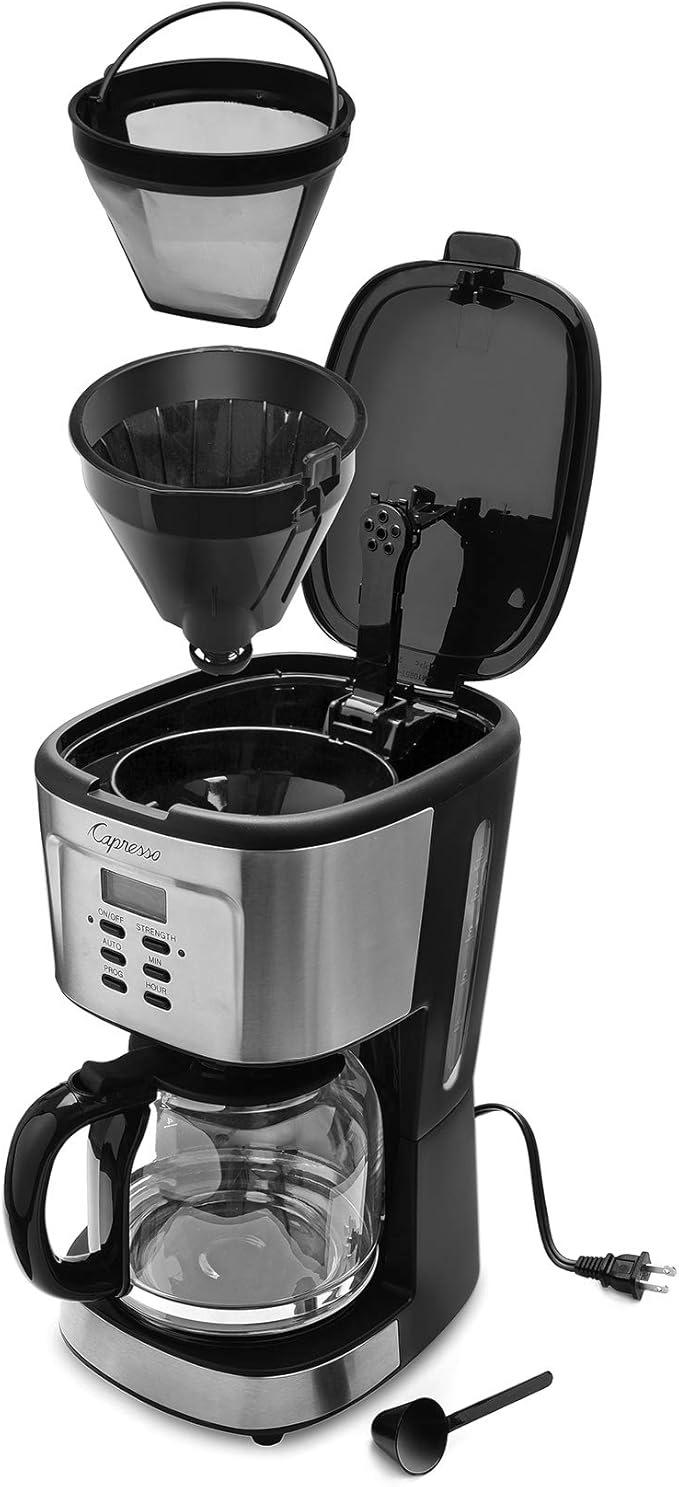 Capresso 12-Cup Coffee Maker with Glass Carafe, Stainless and Black 416.05