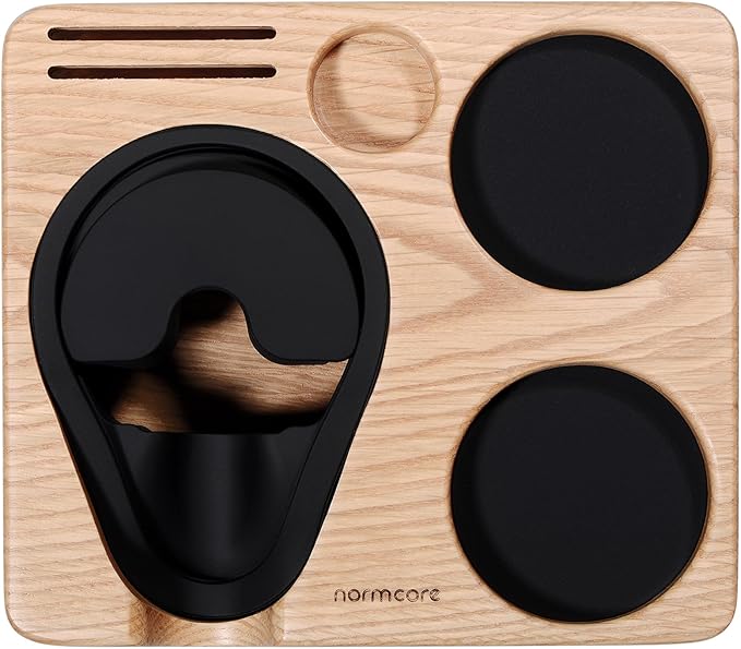 Normcore Espresso Tamping Station For 54mm 58mm Espresso Machine Accessories, OAK Tamping Mat Portafilter Holder, Espresso Coffee Equipment, Solid American White OAK Wood