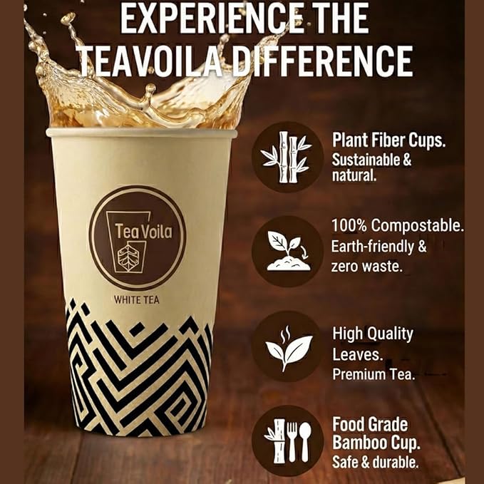 TeaVoila Instant Brew Tea in A Cup - Organic Loose Leaf Oolong Tea – Tea Infuser Built In Biocompostable 6 Cups, Each Refillable 3x, 18 Servings in Total – No Tea Bags Needed, For Office & Travel